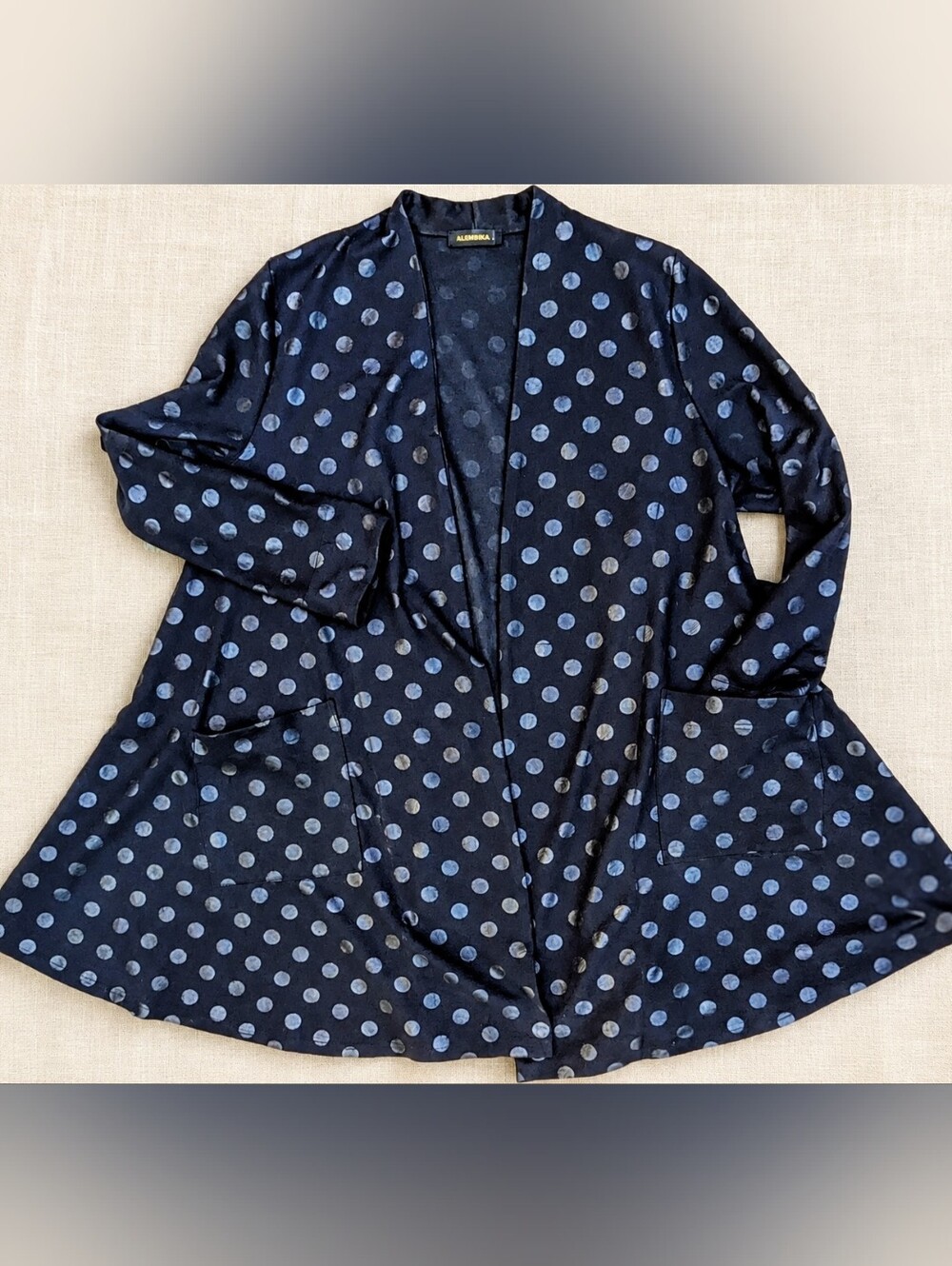 Alembika Oversized Black Tonal Polka Dot Duster XL / Veste Lagenlook Noire 2X